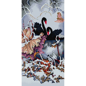 Joy Sunday - Black Swan In Winter - 36*63CM 14CT 2 Stamped Cross Stitch
