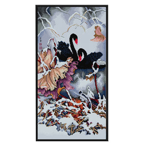 Joy Sunday - Black Swan In Winter - 36*63CM 14CT 2 Stamped Cross Stitch