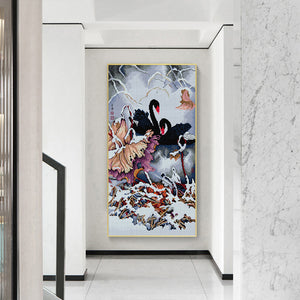 Joy Sunday - Black Swan In Winter - 36*63CM 14CT 2 Stamped Cross Stitch