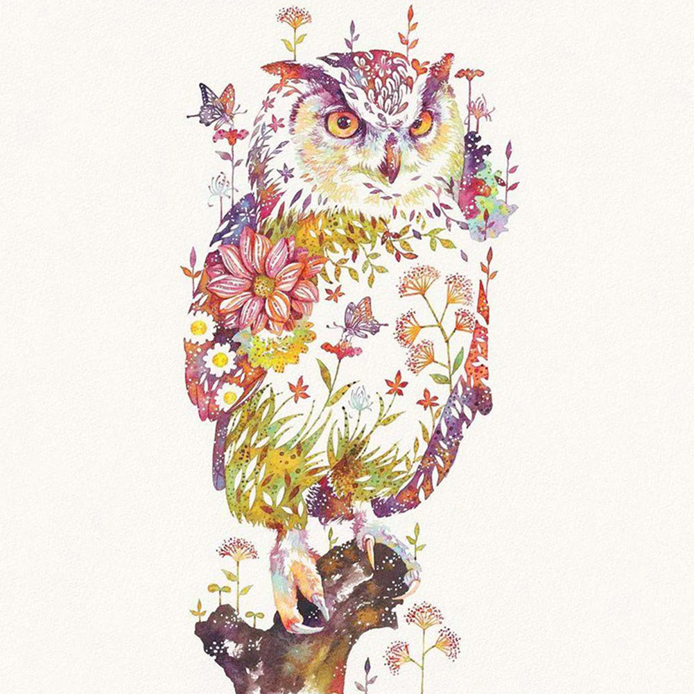 Flower Owl 50*50CM(Canvas) Full Round Drill Diamond Painting