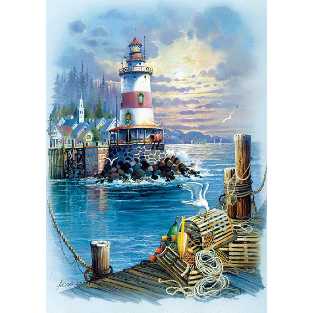 Lighthouse On The Sea 50*60CM(Canvas) Full Round Drill Diamond Painting