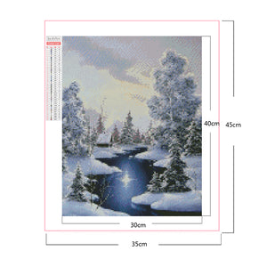 Winter River Snow Scene 30*40CM(Picture) Full Square Drill Diamond Painting