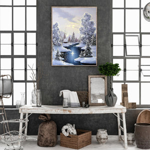 Winter River Snow Scene 30*40CM(Picture) Full Square Drill Diamond Painting