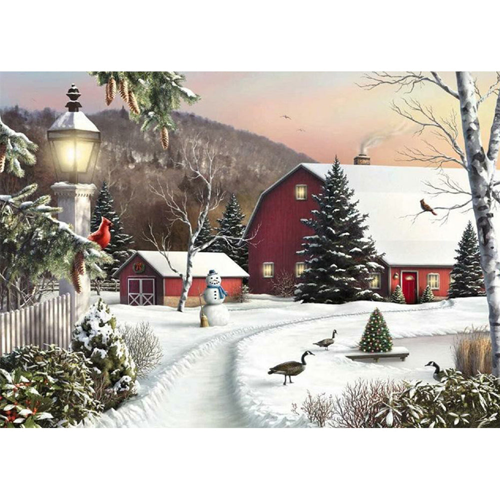 Christmas Snow House 60*50CM(Canvas) Full Round Drill Diamond Painting