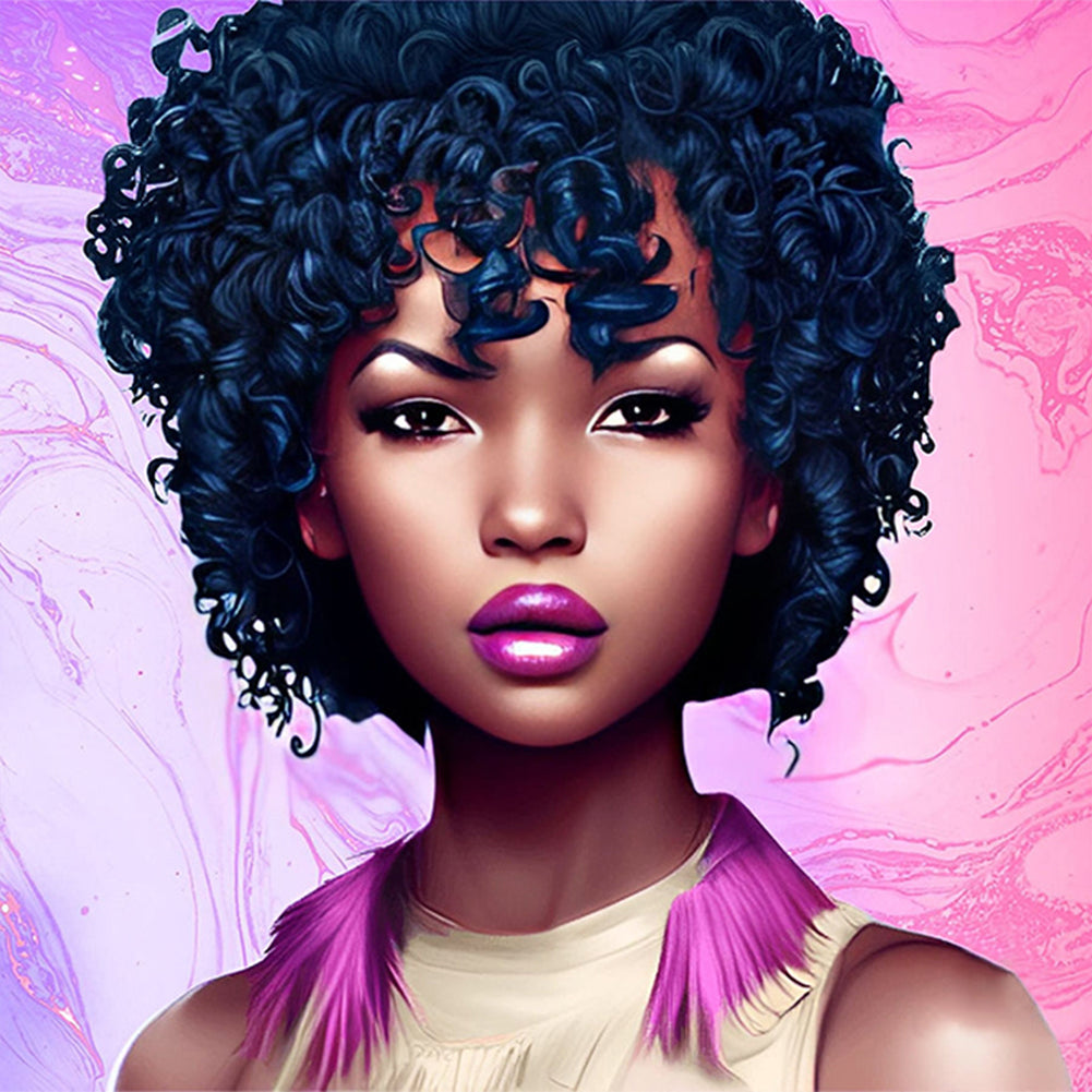 Black Girl With Curly Hair 40*40CM(Canvas) Full Round Drill Diamond Painting