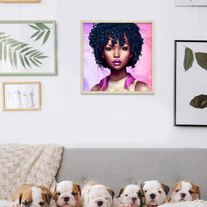 Black Girl With Curly Hair 40*40CM(Canvas) Full Round Drill Diamond Painting