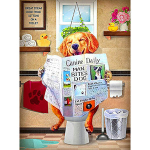 Golden Retriever Sitting On The Toilet 30*40CM(Canvas) Full Square Drill Diamond Painting