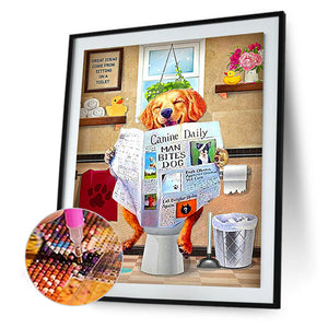 Golden Retriever Sitting On The Toilet 30*40CM(Canvas) Full Square Drill Diamond Painting