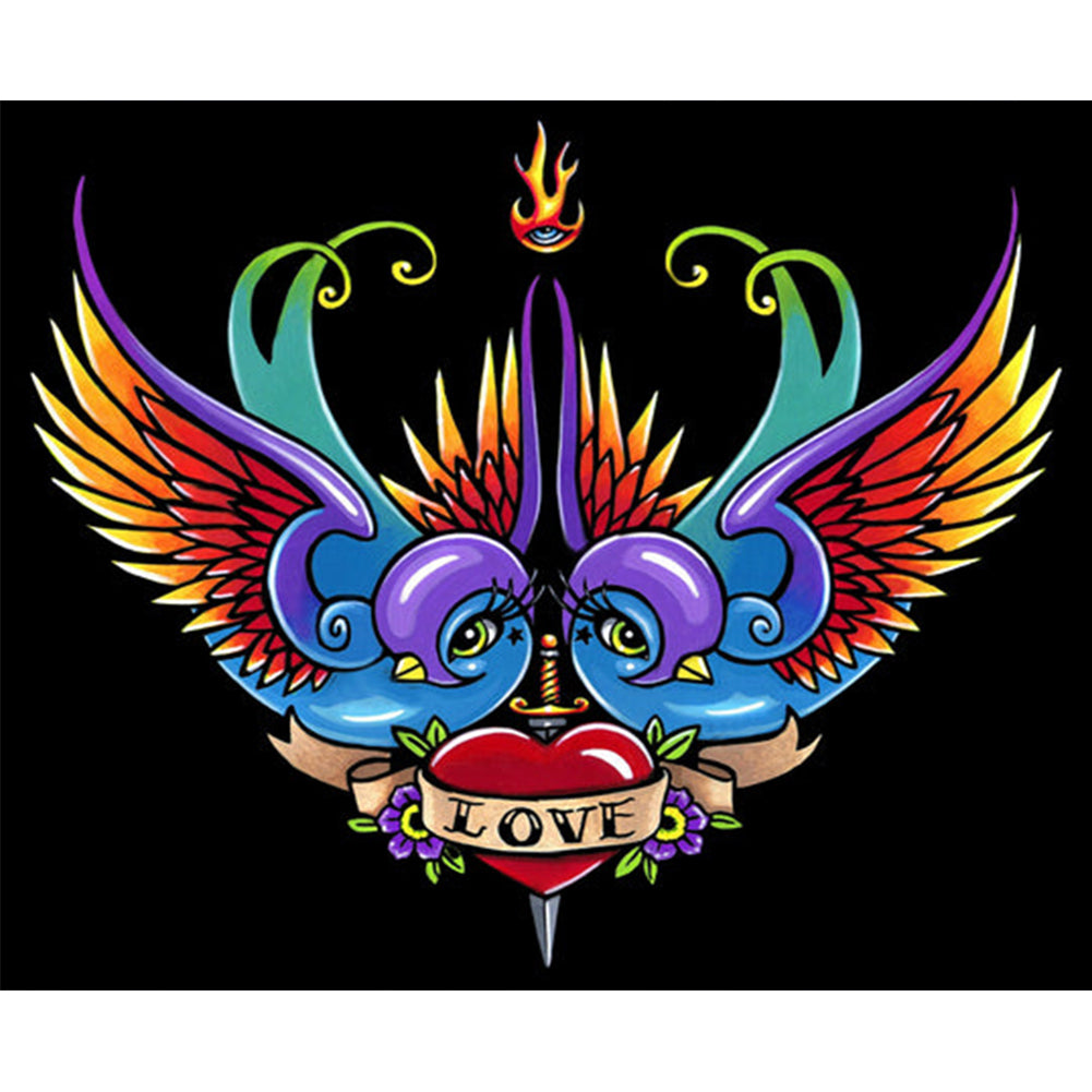 Flying Birds And Hearts 40*30CM(Canvas) Full Round Drill Diamond Painting
