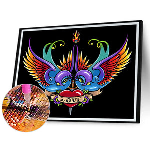 Flying Birds And Hearts 40*30CM(Canvas) Full Round Drill Diamond Painting