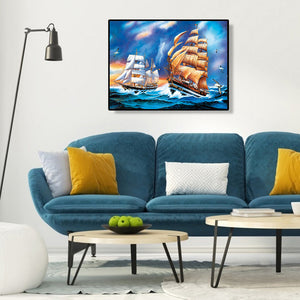 Sailboat At Sea 40*30CM(Canvas) Full Round Drill Diamond Painting