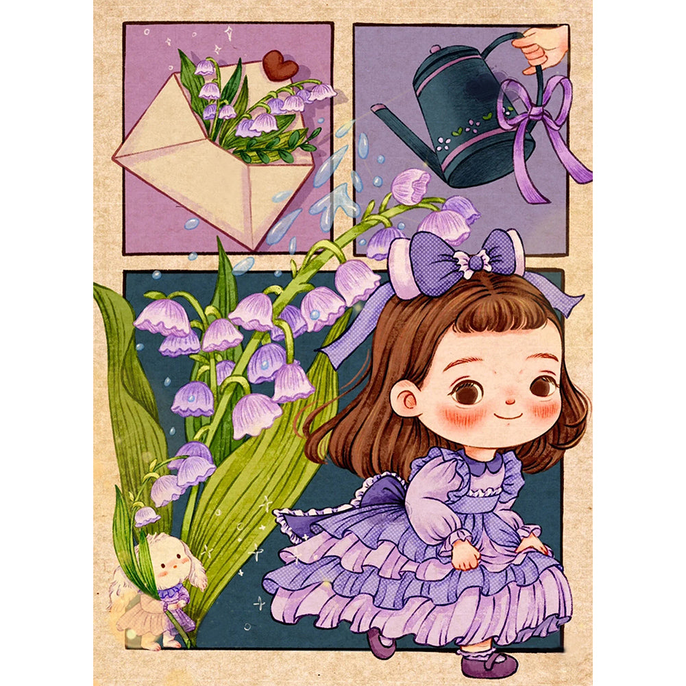 Yishu - Little Girl With Ancient Bellflower - 40*56CM 11CT 3 Stamped Cross Stitch