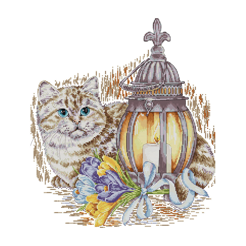 Joy Sunday - The Cat And The Lamp - 41*44CM 14CT 2 Stamped Cross Stitch