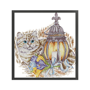 Joy Sunday - The Cat And The Lamp - 41*44CM 14CT 2 Stamped Cross Stitch