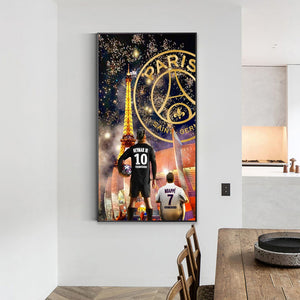 Neymar And Mbappé Under The Eiffel Tower 40*80CM(Canvas) Full Round Drill Diamond Painting