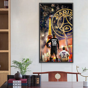 Neymar And Mbappé Under The Eiffel Tower 40*80CM(Canvas) Full Round Drill Diamond Painting