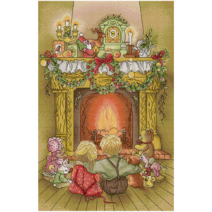 Joy Sunday - Brother And Sister By The Fireplace - 34*47CM 14CT 2 Stamped Cross Stitch