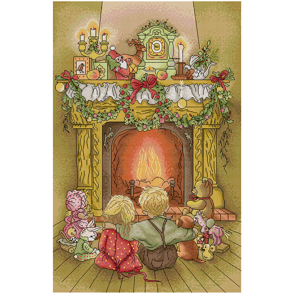 Joy Sunday - Brother And Sister By The Fireplace - 34*47CM 14CT 2 Stamped Cross Stitch