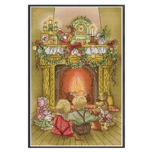 Joy Sunday - Brother And Sister By The Fireplace - 34*47CM 14CT 2 Stamped Cross Stitch