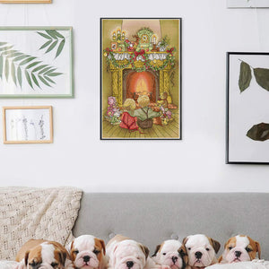 Joy Sunday - Brother And Sister By The Fireplace - 34*47CM 14CT 2 Stamped Cross Stitch