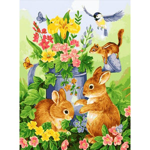 Playing Bunny 30*40CM(Canvas) Full Round Drill Diamond Painting