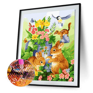 Playing Bunny 30*40CM(Canvas) Full Round Drill Diamond Painting