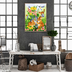Playing Bunny 30*40CM(Canvas) Full Round Drill Diamond Painting