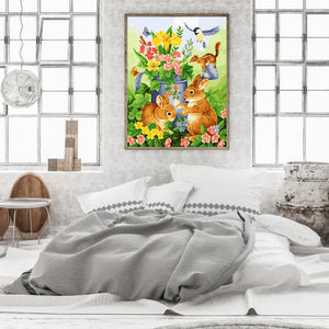 Playing Bunny 30*40CM(Canvas) Full Round Drill Diamond Painting