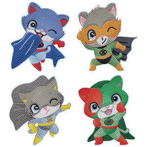 4 PCS DIY Supercat Cartoon Stickers Diamonds Painting Sticker for Adult Beginner