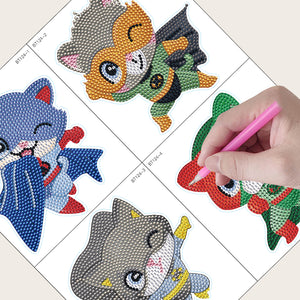 4 PCS DIY Supercat Cartoon Stickers Diamonds Painting Sticker for Adult Beginner