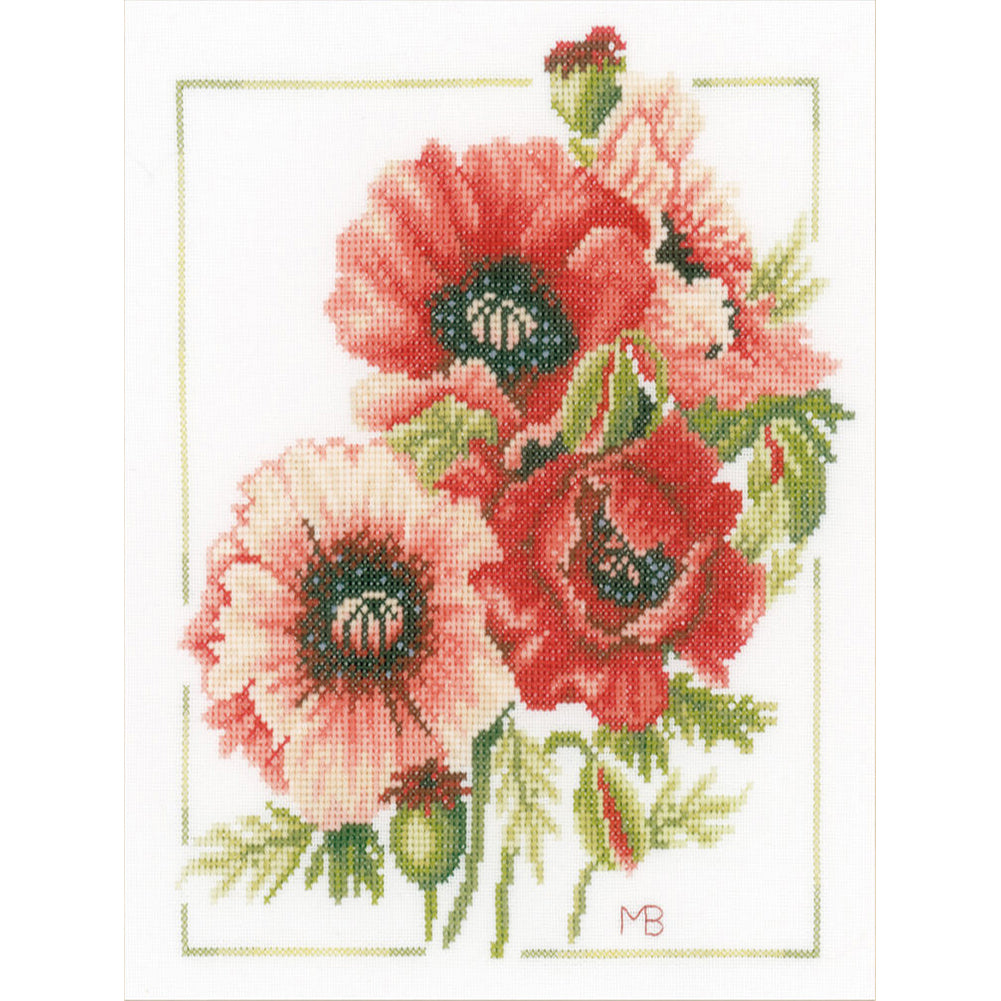 Huancan - Poppies - 52*56CM 11CT 3 Stamped Cross Stitch