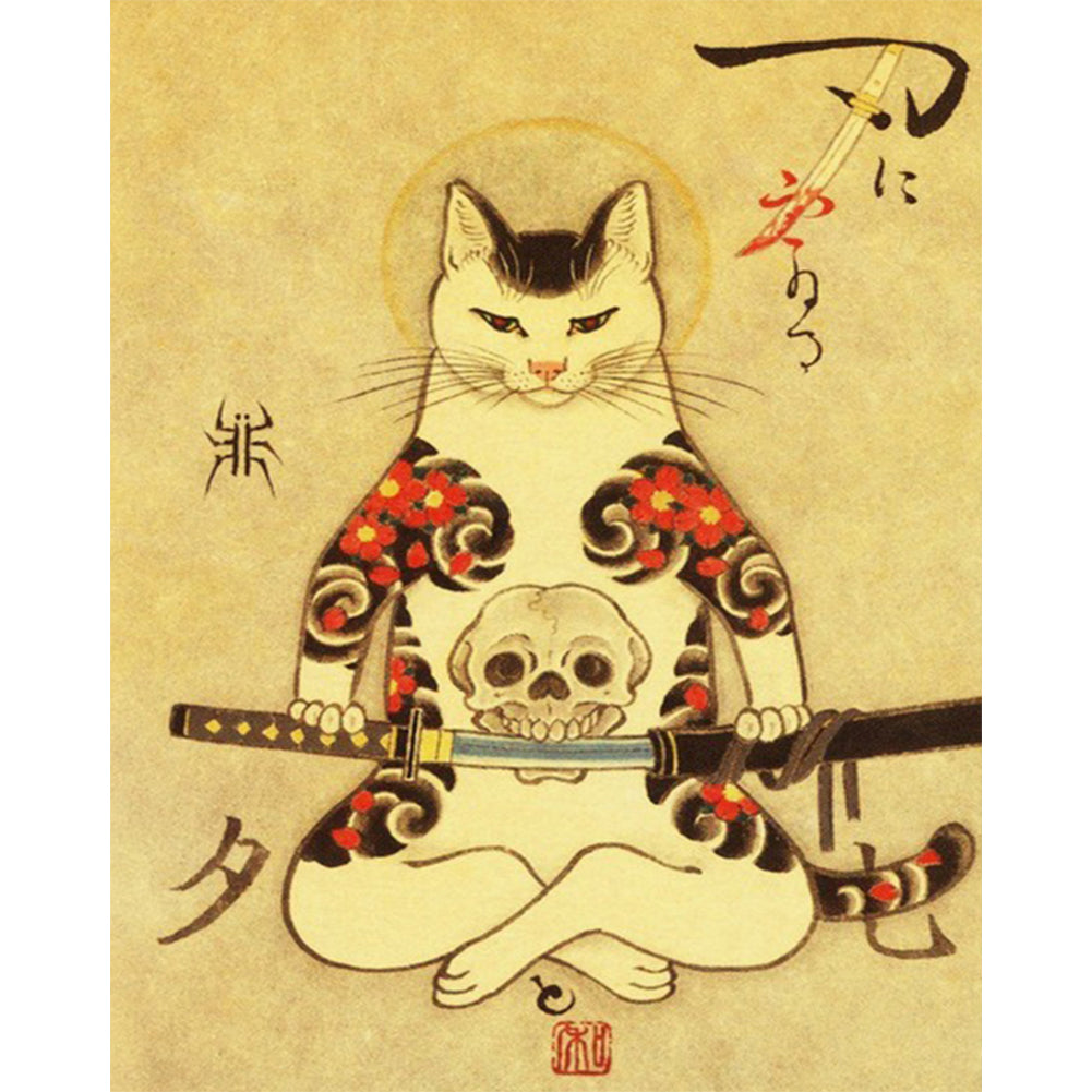 Samurai Cat 40*50CM(Canvas) Full Round Drill Diamond Painting