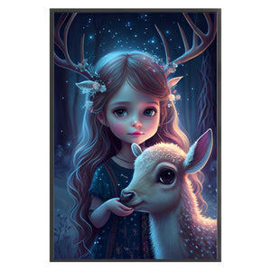 Yishu - Little Girl And Deer - 40*60CM 11CT 3 Stamped Cross Stitch