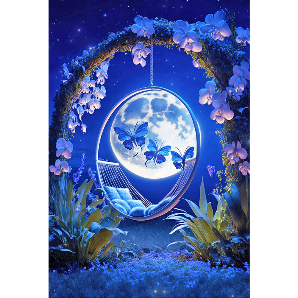 Butterfly And Flower Swing Under The Moon 40*60CM(Canvas) Full Round Drill Diamond Painting