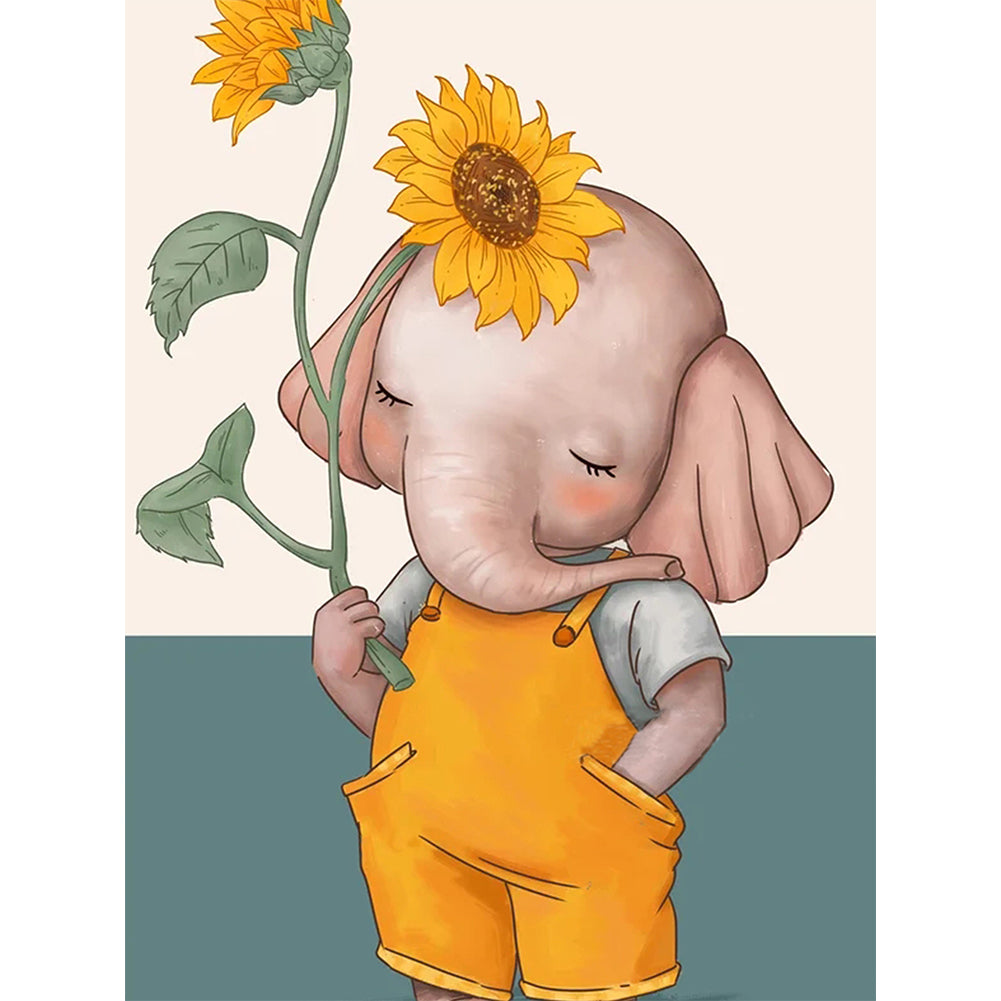 Huancan - Sunflower Elephant - 40*50CM 11CT 3 Stamped Cross Stitch