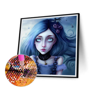 Blue Girl 40*40CM(Canvas) Full Round Drill Diamond Painting