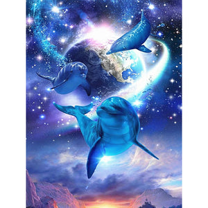 Dolphins Protecting The Earth 30*40CM(Canvas) Full Round Drill Diamond Painting