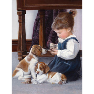 Little Girl And Dog 40*50CM(Canvas) Full Round Drill Diamond Painting