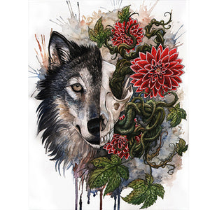 Vine Skull Wolf Head 30*40CM(Canvas) Full Round Drill Diamond Painting