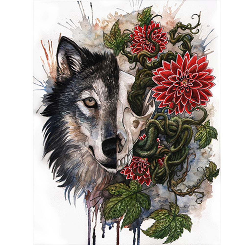 Vine Skull Wolf Head 30*40CM(Canvas) Full Round Drill Diamond Painting