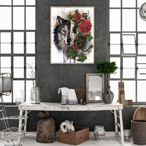 Vine Skull Wolf Head 30*40CM(Canvas) Full Round Drill Diamond Painting
