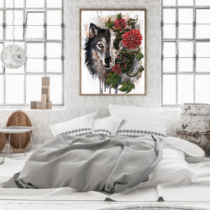 Vine Skull Wolf Head 30*40CM(Canvas) Full Round Drill Diamond Painting