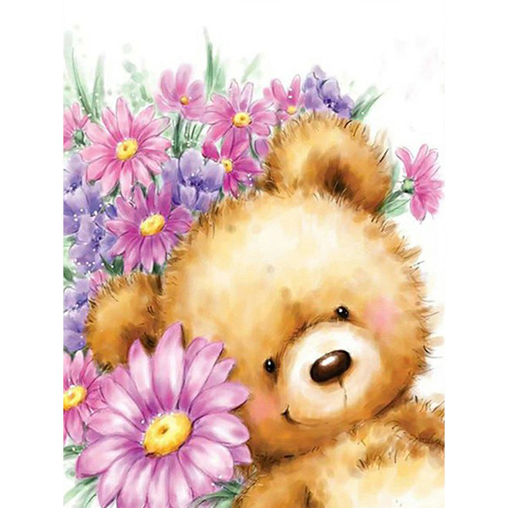 Bear Holding Flowers 30*40CM(Canvas) Full Round Drill Diamond Painting
