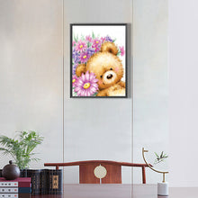 Load image into Gallery viewer, Bear Holding Flowers 30*40CM(Canvas) Full Round Drill Diamond Painting
