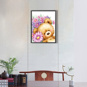 Bear Holding Flowers 30*40CM(Canvas) Full Round Drill Diamond Painting