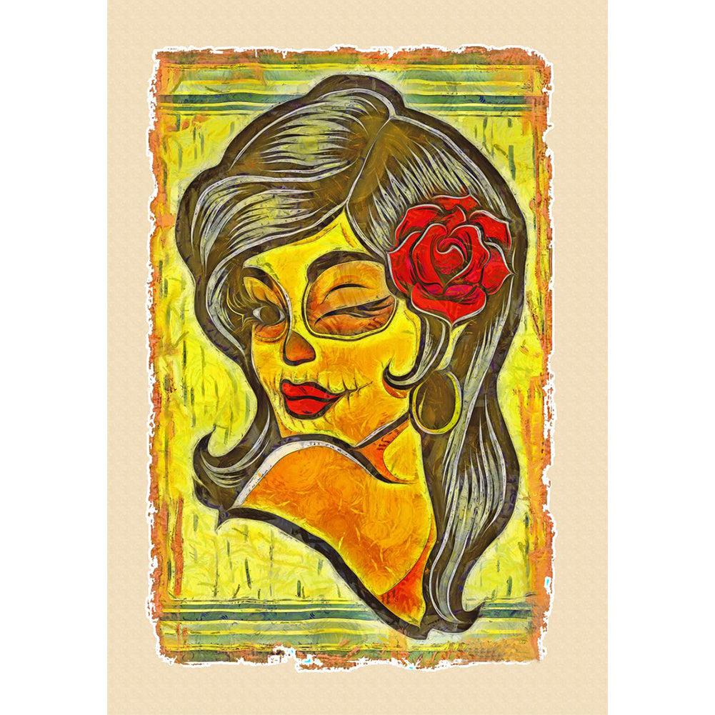 Huancan - Retro Rose Woman - 40*55CM 11CT 3 Stamped Cross Stitch