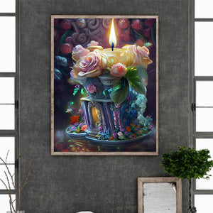 Flower Candle 30*40CM(Canvas) Full Round Drill Diamond Painting