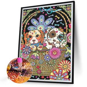 Dog In Flower Basket 30*40CM(Canvas) Full Round Drill Diamond Painting