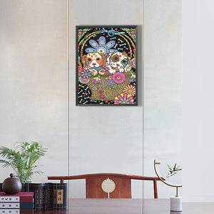 Dog In Flower Basket 30*40CM(Canvas) Full Round Drill Diamond Painting