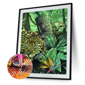 Cheetah In The Forest Ruins 30*40CM(Canvas) Full Round Drill Diamond Painting